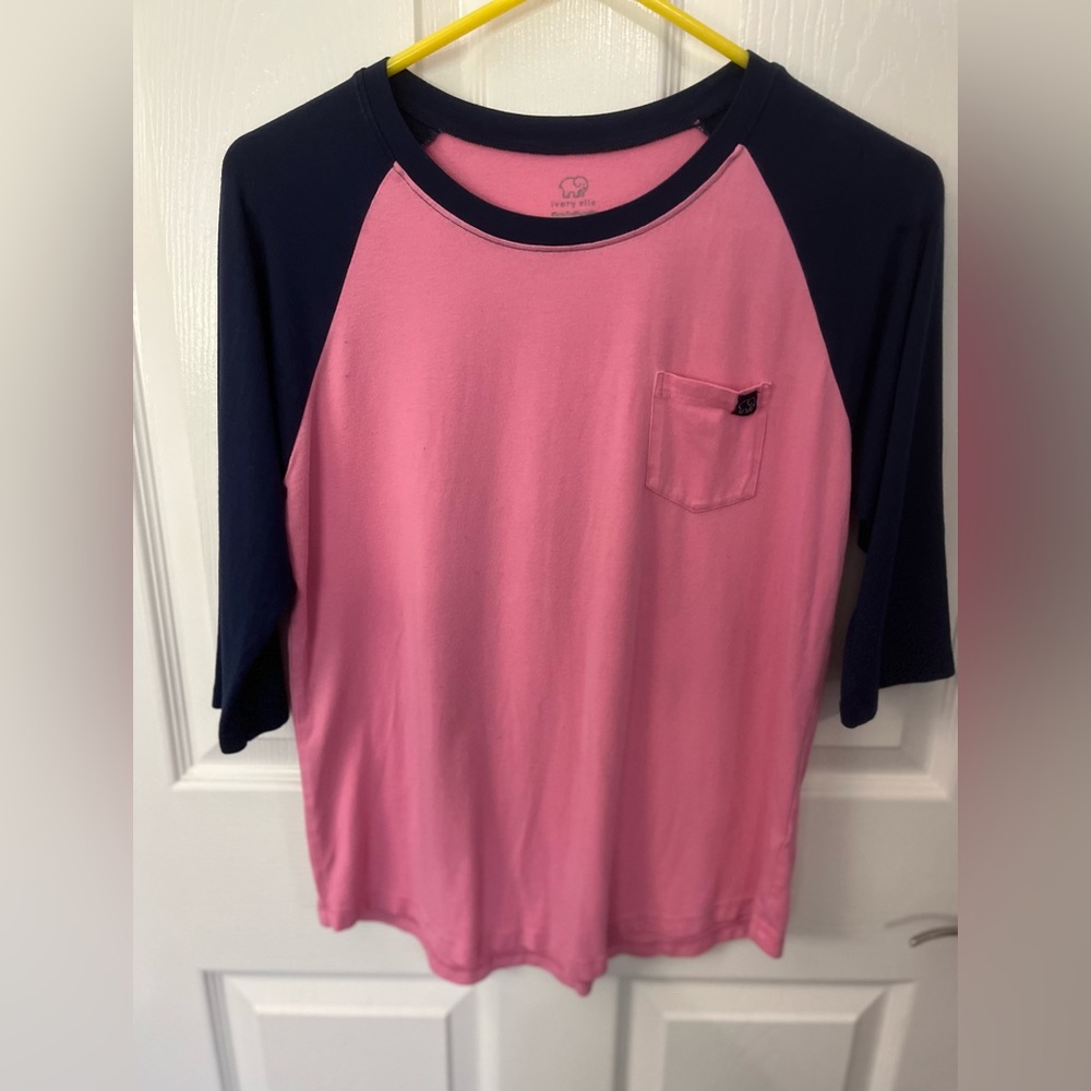 IVORY ELLA  Pink and Blue Raglan 3/4 Sleeve Tee